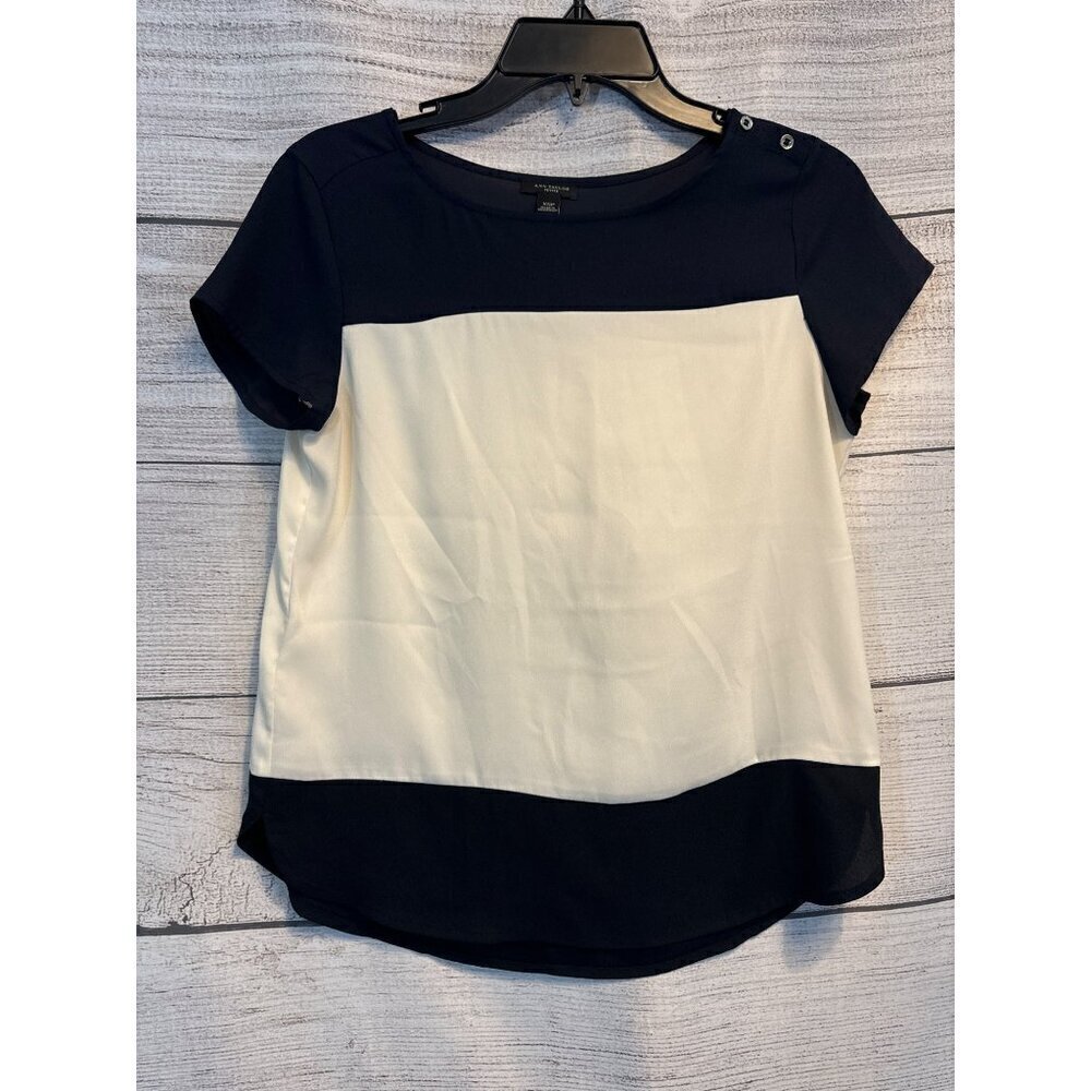 Ann Taylor XS Navy & White Colorblock Top XSP
